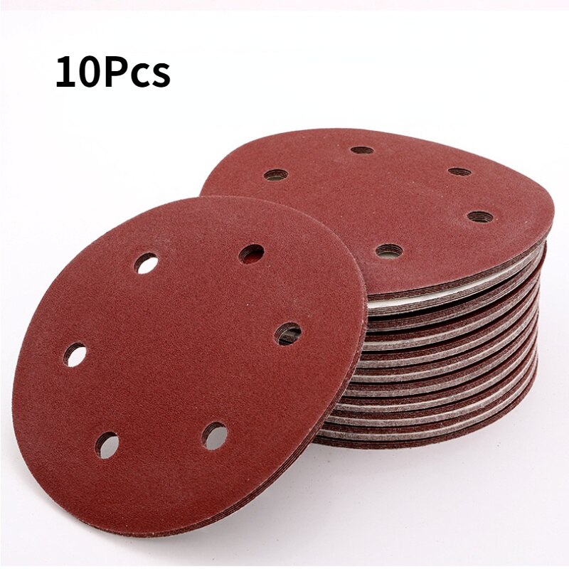 10Pcs Sandpaper Round Shape Sanding Discs Hook Loop Sanding Paper Buffing Sheet Sandpaper 6 Hole Sander Polishing Pad 125mm
