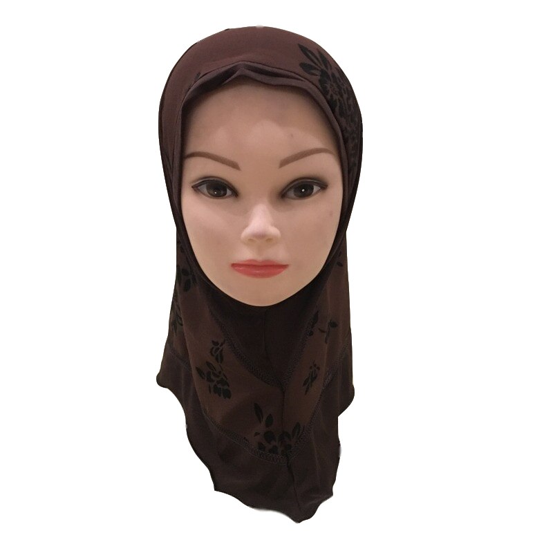 Muslim Kids Girls Hijab Hat One Piece Amira Islamic Instant Ready To Wear Hijabs Headscarf Turban Caps Scarf Shawl Wrap Prayer: 07 Dark Coffee