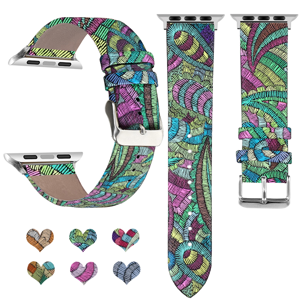 Kleurrijke PU lederen band voor Apple Watch Band 44mm 45mm 42mm 49mm 41mm 40mm 38mm Mannen Vrouwen Band voor Iwatch 9 8 7 6 5 Se Ultra