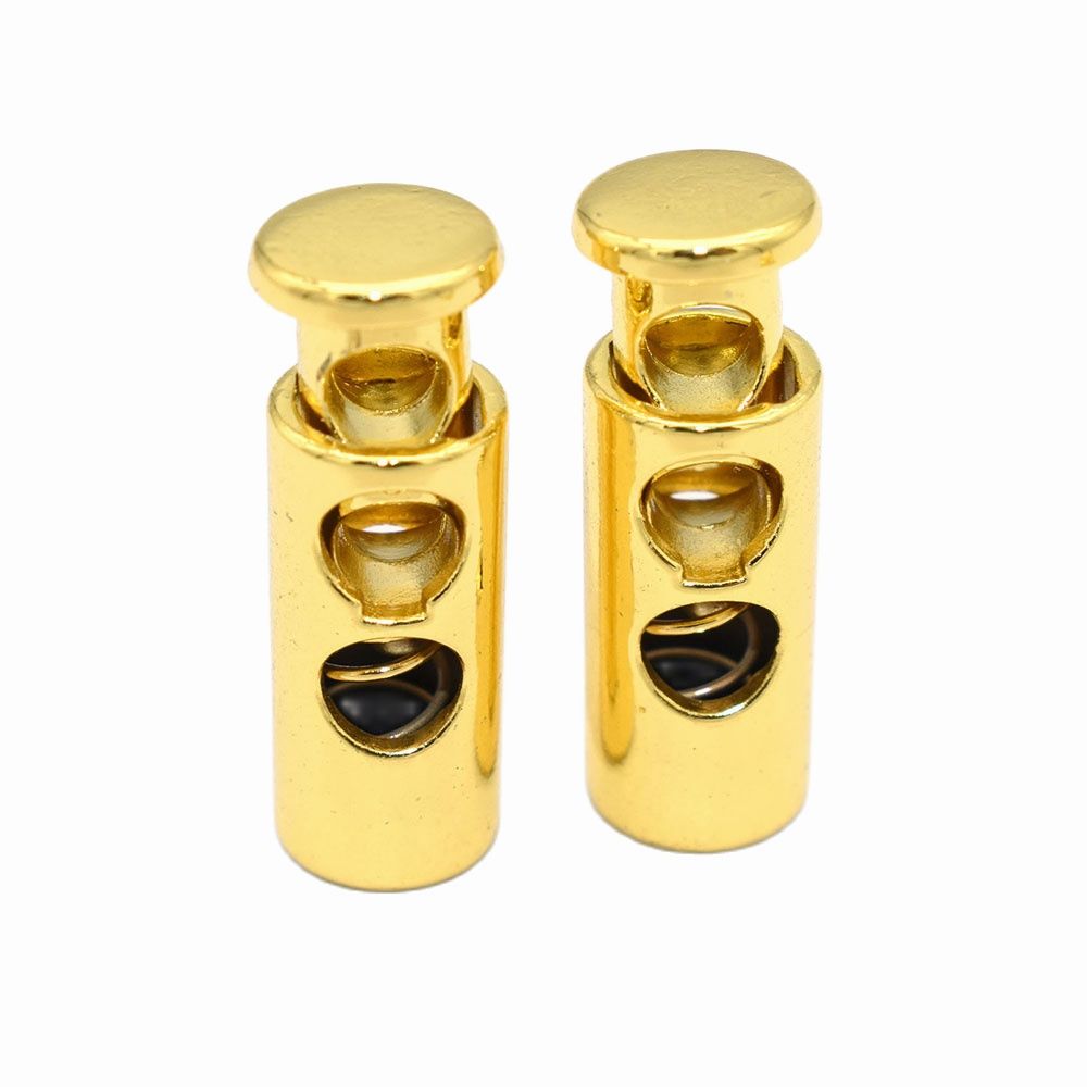 Ajustador de bloqueo de cordón dorado de 23mm, ajustador elástico, tope de bloqueo de cordón, doble orificio, toggles redondos de extremo de palanca para cerradura de cuerda, hebilla de monedero