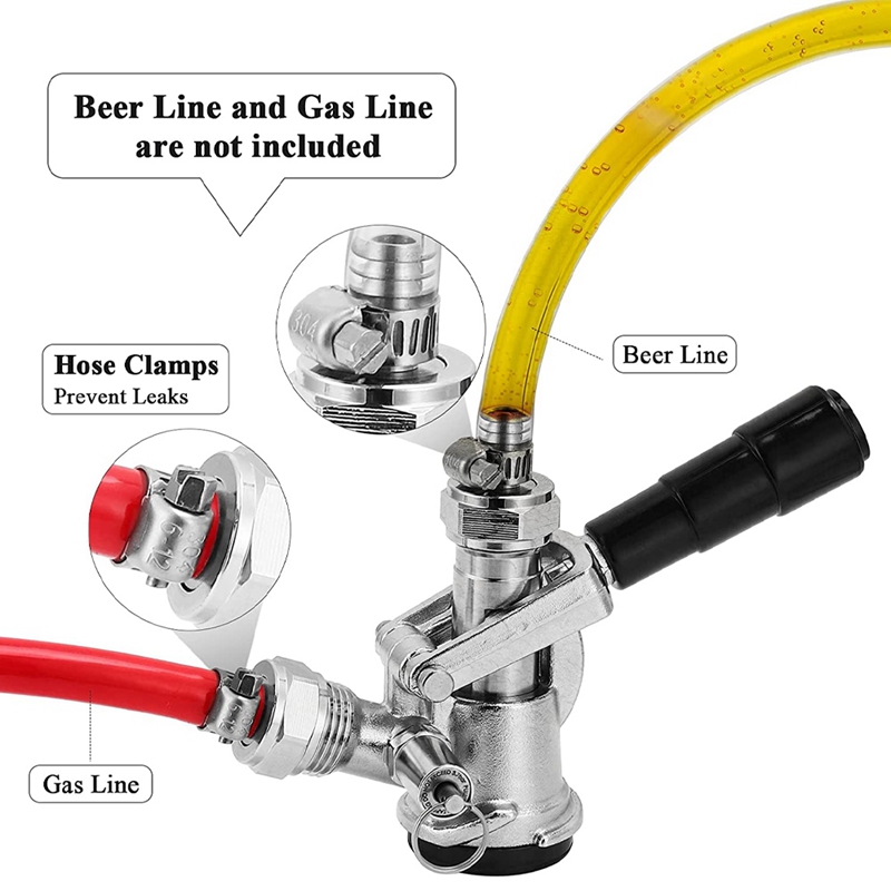 Beer Keg Coupler D System Sankey Coupler Keg Tap Stainless Steel Probe Chrome-Plated Body No-Leakage, Gas Check Valve