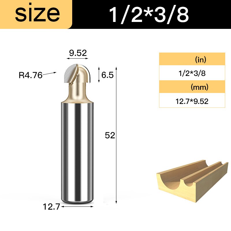 Houtbewerking Core Box Ronde Cove Neus Bit Hardmetalen Cnc Groef Gereedschap 1/2 1/4 Shank Frezen Voor Hout Frezen cutter: 22mm
