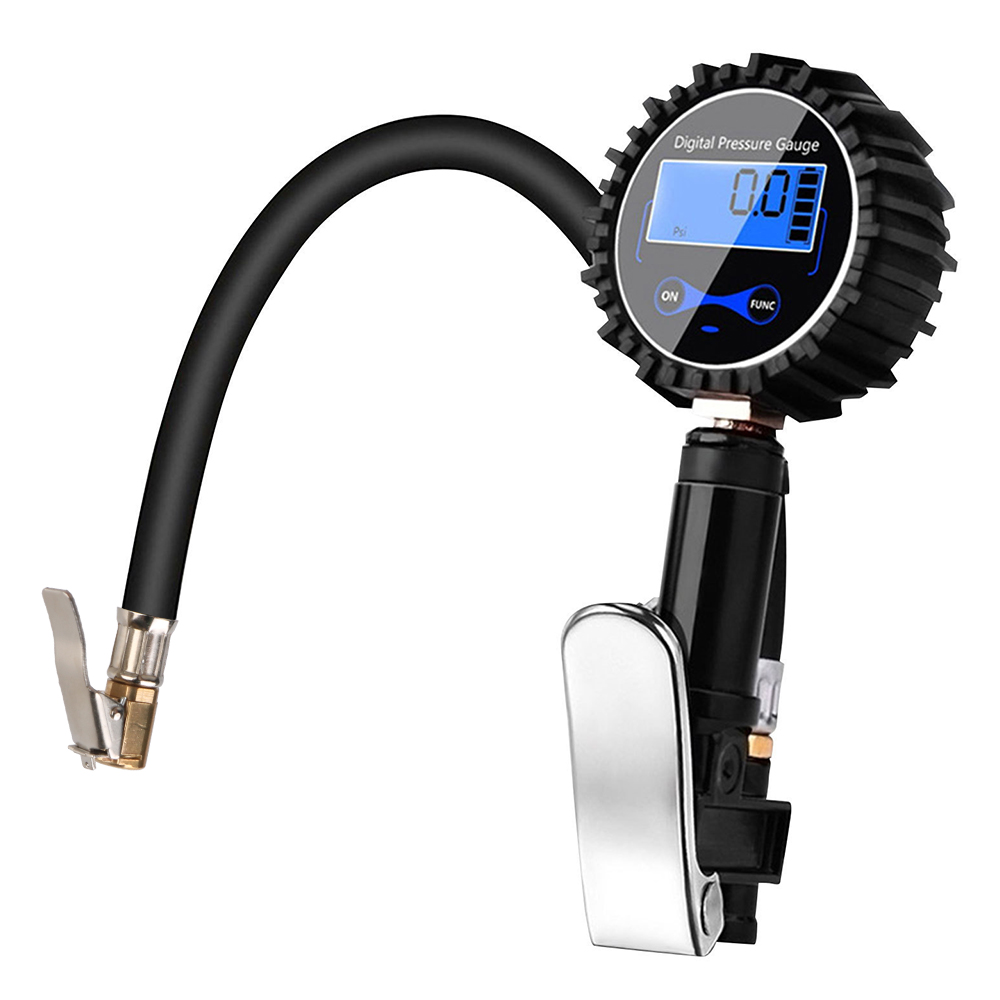 Inflation Monitoring Manometer Aluminum Alloy Air Line Clip-on Tyre Pump Tire Pressure Inflator Gauge Universal LCD Digital: army green