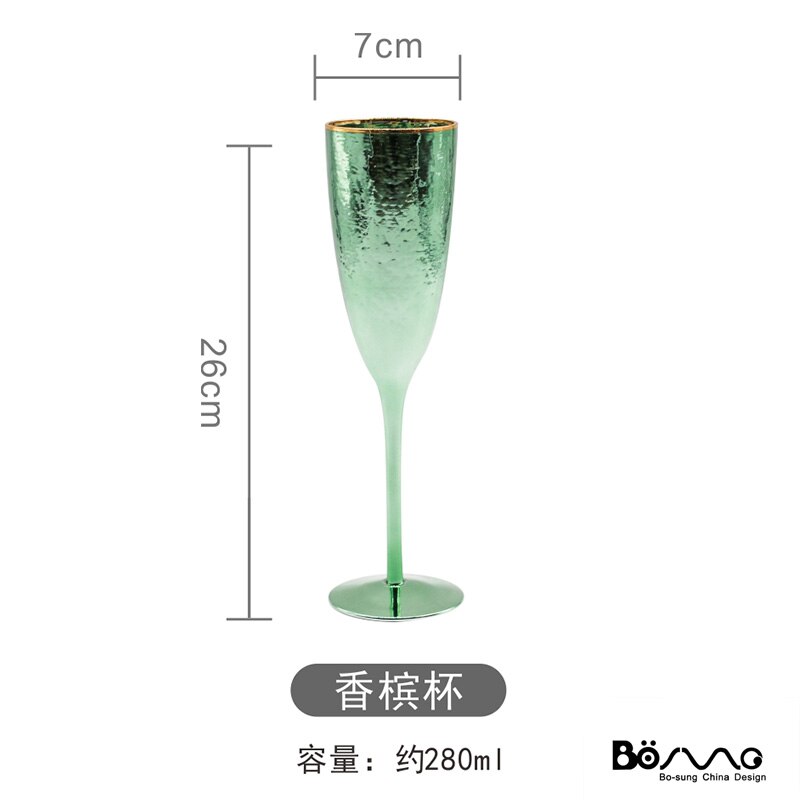 Retro Emerald Glas Luxe Nordic Phnom Penh Electroplated Ins Rode Wijn Glas Grote Capaciteit Drinken Gold Champagne Cup Beker: Champagne glass