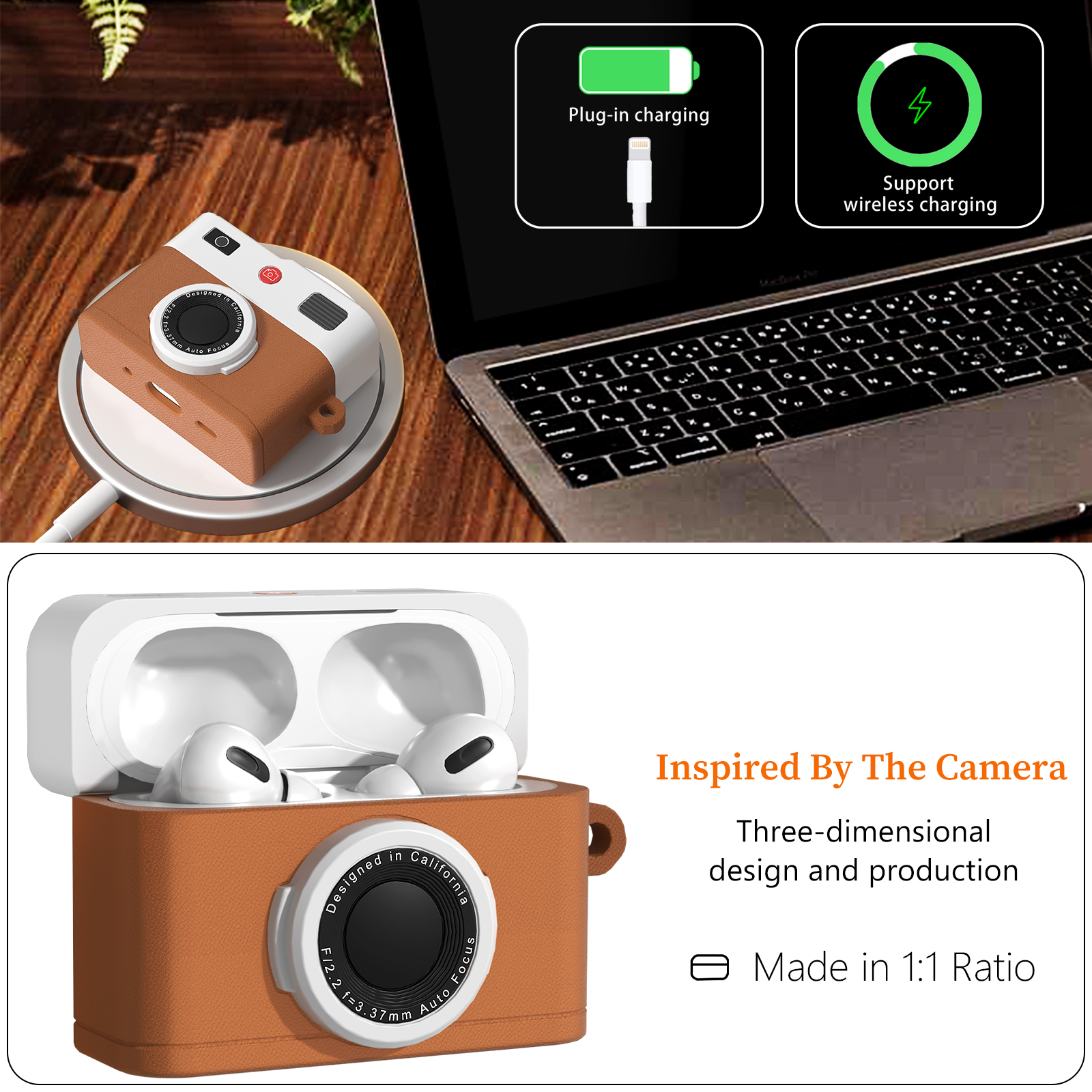 Til airpods pro 2nd gen cover, leveres med 2 kroge, sjovt kamera udvendigt 3d til airpods pro 2 beskyttelsesetui