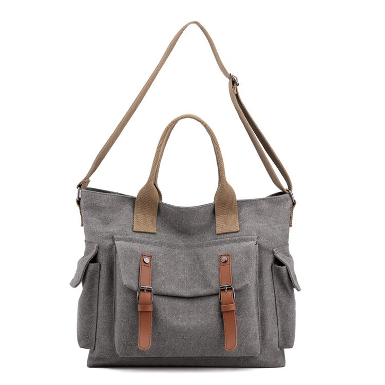 Mode Vrouwen Schoudertassen Canvas Vrouwelijke Crossbody Tas Dames Retro Bakken Grote Messenger Bag Leisure Handtassen Sac: Grijs