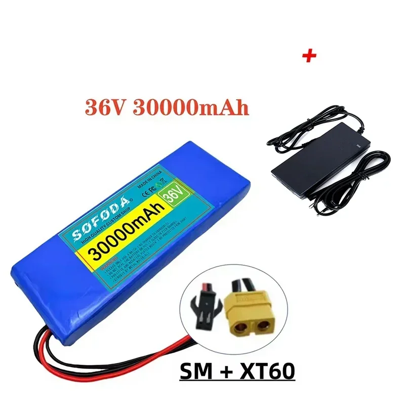 36v 10 s 1p accupakket 18650 30ah oplaadbare lithium-ionbatterijen elektrische auto fiets scooter 20a bms 500w: Lichtgrijs