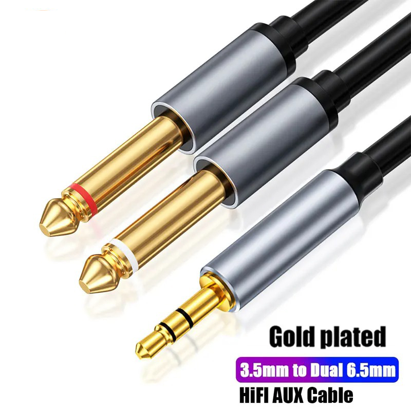 Cavo Jack da 3,5 a doppio 6,35 Aux maschio a 6,5 mm mono 3,5 mm TRS a doppio cavo Audio adattatore Y-divisore da 6,35 mm per amplificatore miscelatore