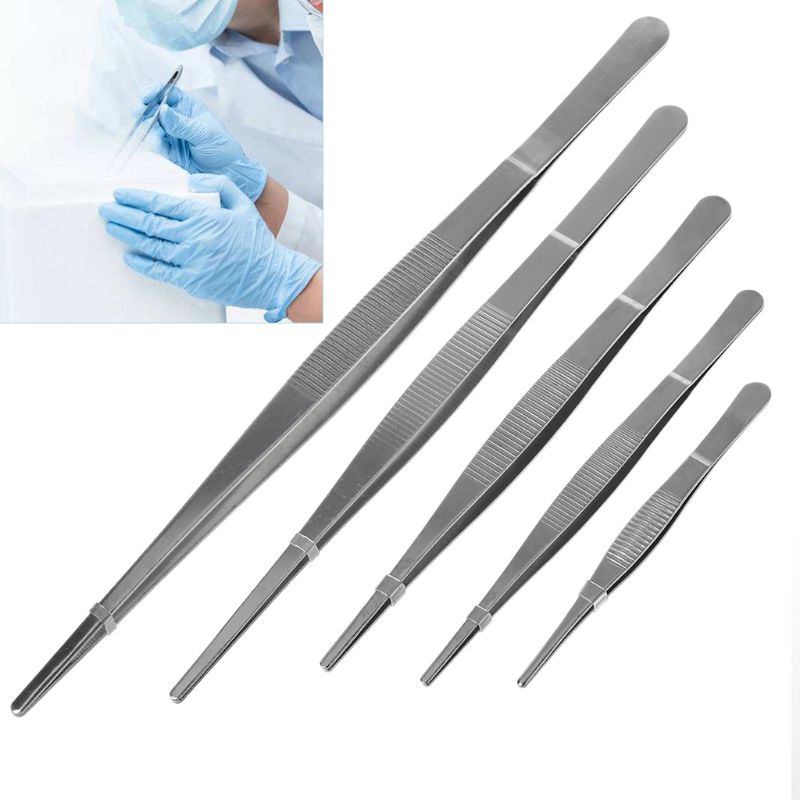 Toothed Tweezers Barbecue Stainless Steel Long Food Tongs Straight Home Tweezer Garden Kitchen BBQ Tool 5 Sizes P31A