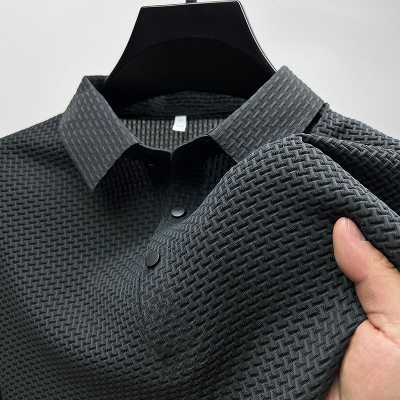 】M-4XL novedad de verano, camiseta de manga corta para hombre, POLO fresco y transpirable, Top informal de negocios que absorbe el sudor: XXXL / Beige