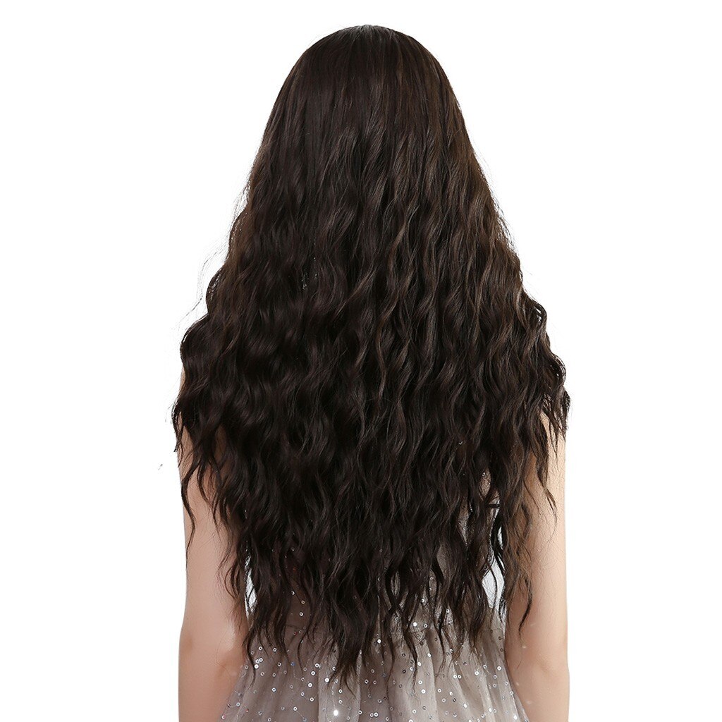 Pelucas de mujer de 26 "de largo color marrón mixto con flequillo, resistentes al calor y con ondas al agua, estilo africano y americano