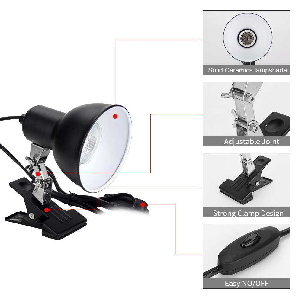 Rettile Lampada di Calore Lampada di Calore Tartaruga Crogiolarsi Lampada di Riscaldamento Regolabile con clip per Rettili Tartaruga Acquario Lampadina Inclusa