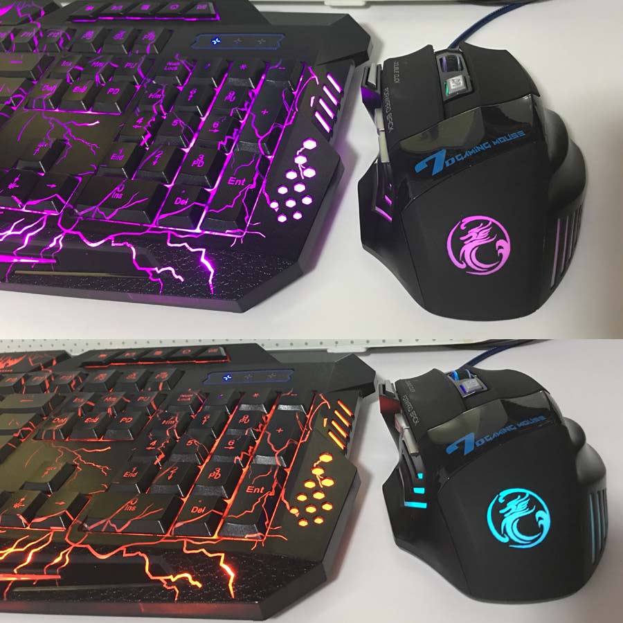 Tri-kleur USB Bedraad LED Backlit Laptop Computer Gamer Toetsenbord Muis Combo Optische Pro 7 Knoppen 5500 DPI Gaming muis