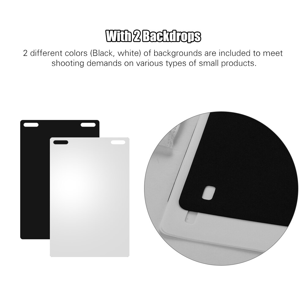 Portable DIY LED Studio Light Box 6000K Mini Foldable Photography Tent with Black White Backgrounds for Still Life Photography
