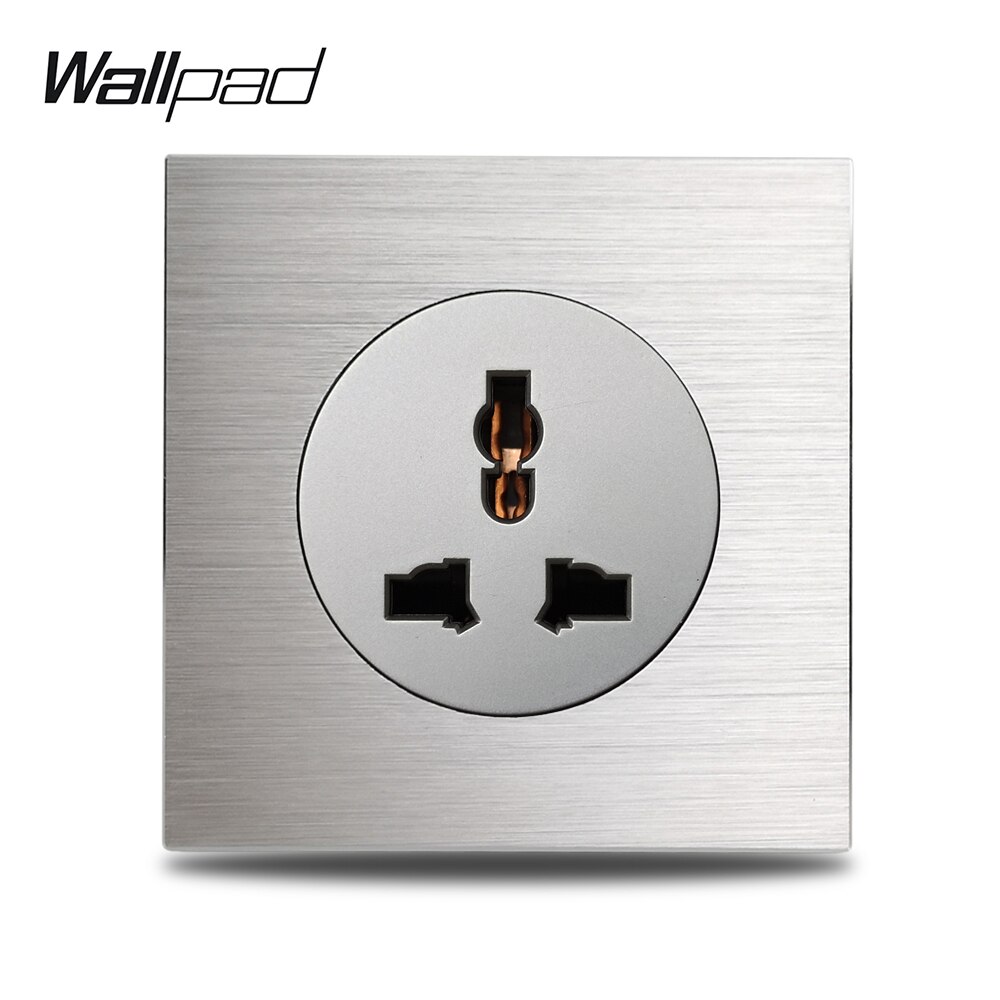 Wallpad Grey L6 Uk Eu Us Universele Wall Elektrische Socket Zilver Aluminium Plaat 1 Gang Stopcontact Geborsteld Metalen Paneel