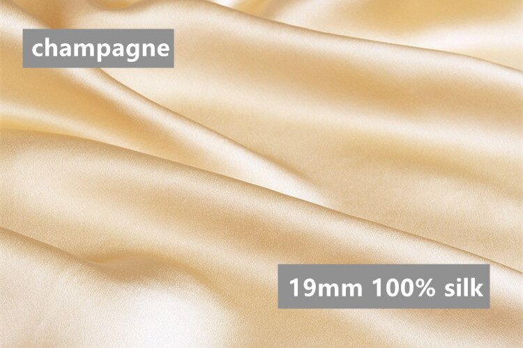 Silkestof 19mm bredde 114cm 100%  mulberry silke flerfarvet almindelig farvet silke kjole stof silke sengetøj tørklæde  ls1801: Champagne