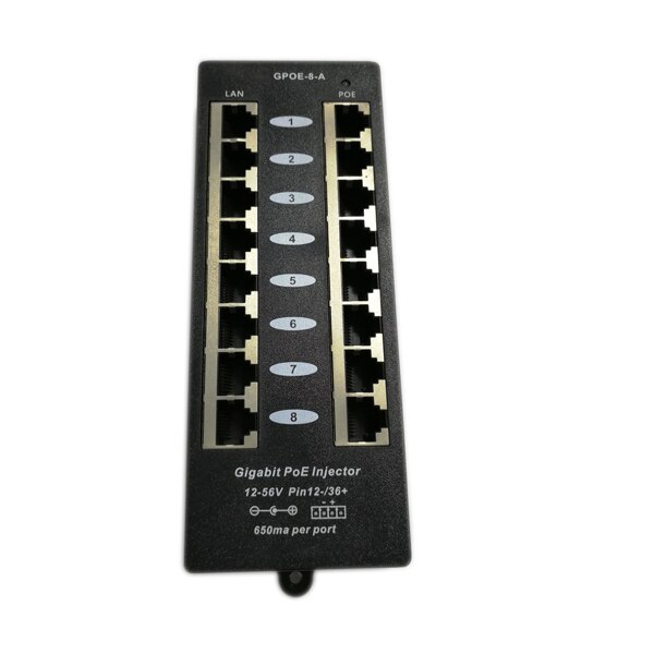 Gigabit Speed Injector for Hikvision Camera ModeAB 802.3at/at Standard Power over Ethernet 8 port PoE injector CCTV accessory: ModeA 1000M