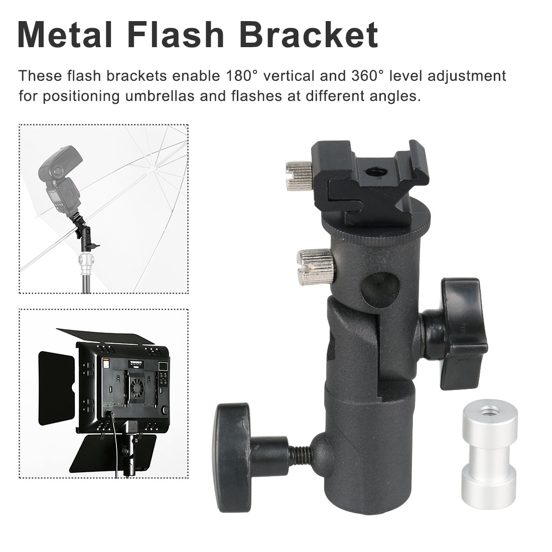 Metall vattentät fäste universal sko blixt paraply stativ med skruv installation roterande led ljus stativ