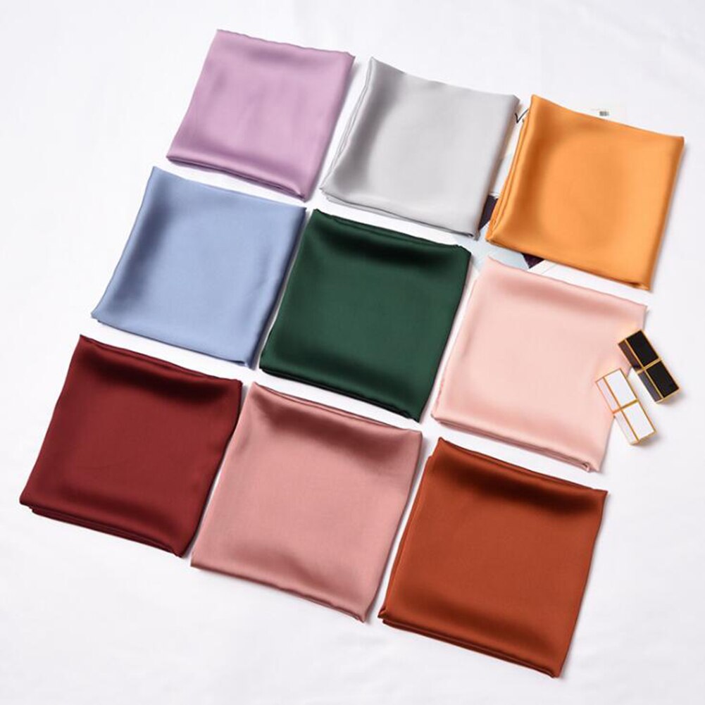 Solid halsduk kvinnor huvudduk för hår rosa grön vit sidenhalsduk dam 70cm*70cm fyrkantiga bandanas dam halsdukar