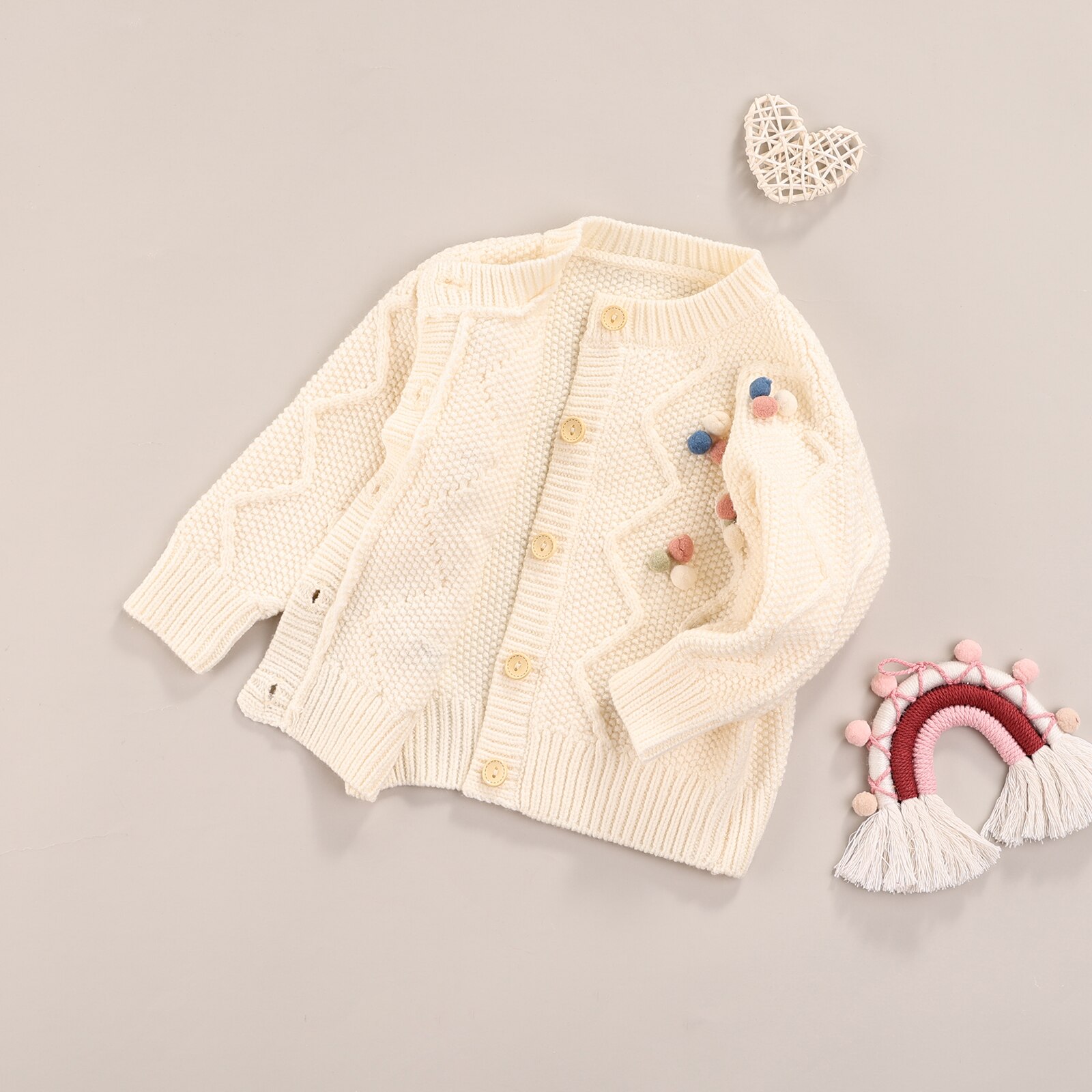 Cardigan lavorato a maglia per bambini autunnali, decorazioni per palline di peluche per bambine collo tondo manica lunga Outwear monopetto top Casual