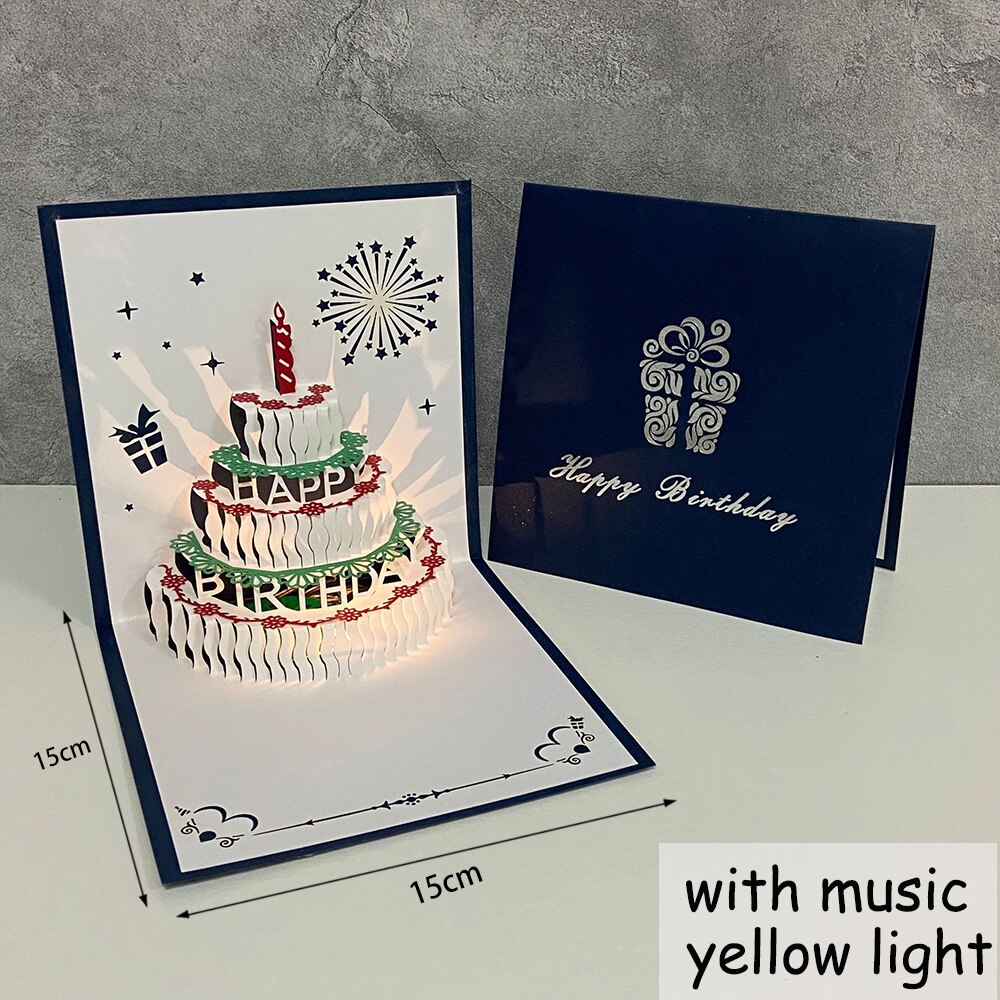 Cartes de joyeux anniversaire 3D avec musique, gâteau d&#39;anniversaire lumineux, cartes de vœux Pop-Up, avec enveloppe, pour fille: Style 2