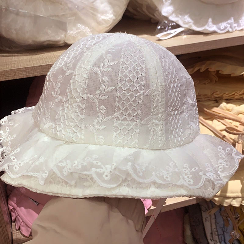 Chapeau seau brodé à fleurs pour bébé fille, casquette de pêcheur, souple et de couleur unie, avec corde, printemps et été