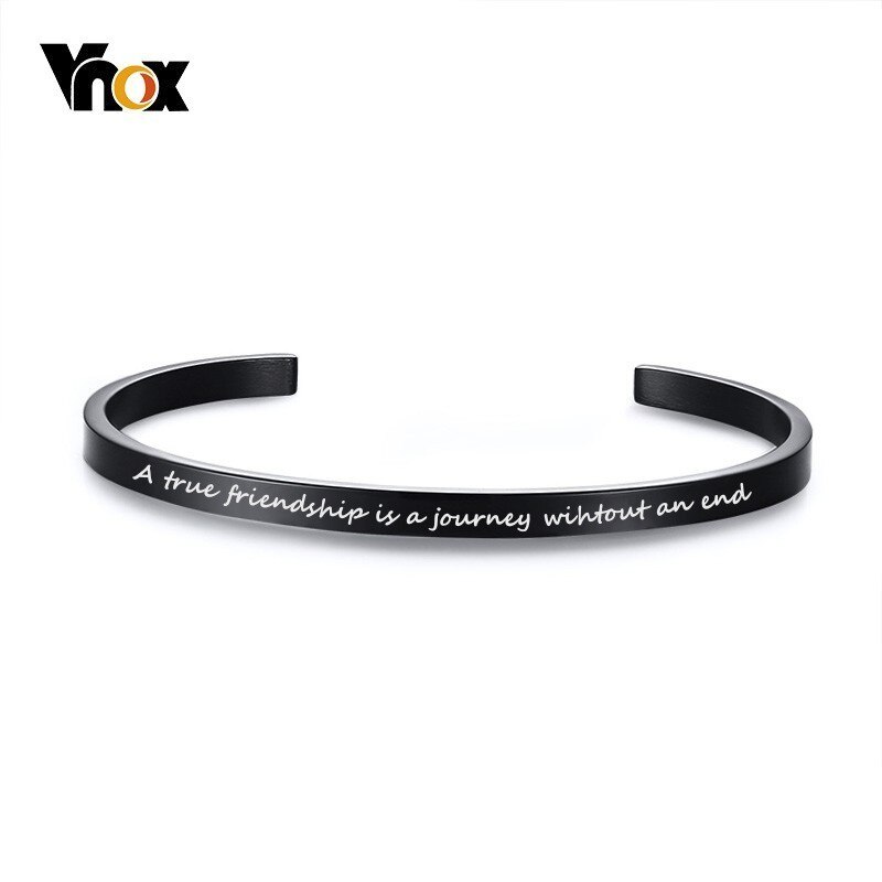 Vnox EEN Ware Vriendschap is een Reis Zonder een einde. Premium Rvs Vrouwen Mannen Manchet Bangle Armband Elegante Vrouwelijke: Black Color
