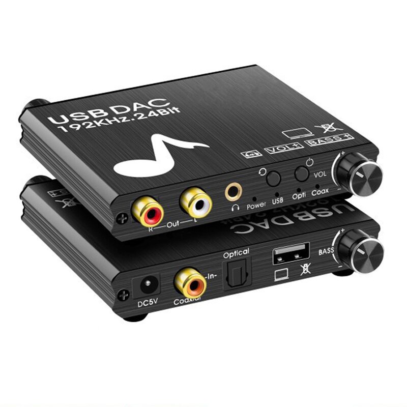 AIXXCO USB DAC 192kHz 24Bit Digital to Analog Converter with Bass&amp;Volume Control Coaxial Toslink to Analog Stereo L/R RCA