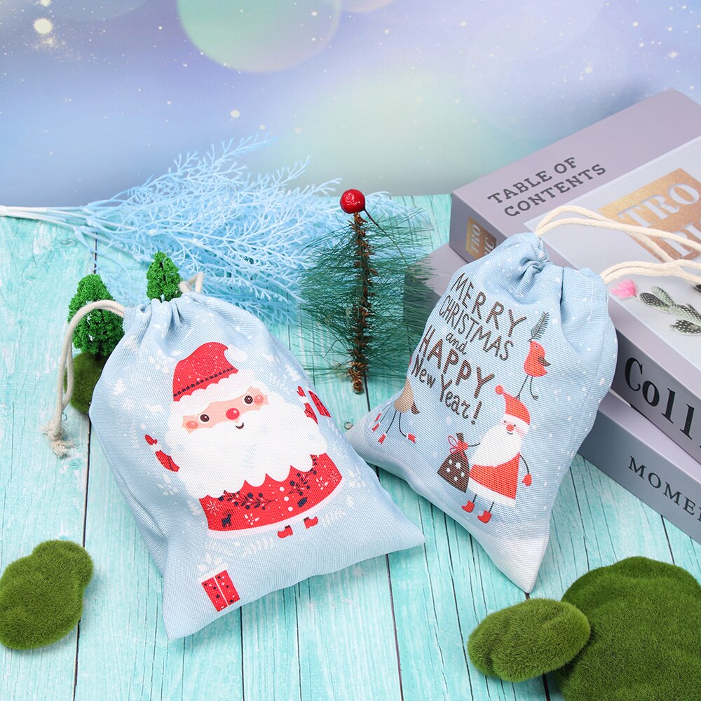 Kersttas met trekkoord voor kinderen, festivaldecoratie, kerstprint, canvas tassen, trekkoordzakje, snoepzak