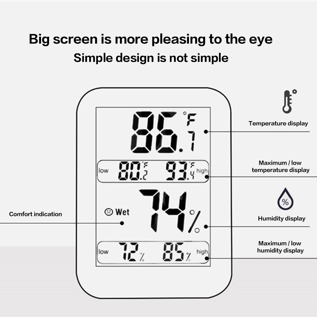 4.4 Inch Large Screen Display Room Temperature Humidity Meter Gauge Digital Thermometer Hygrometer