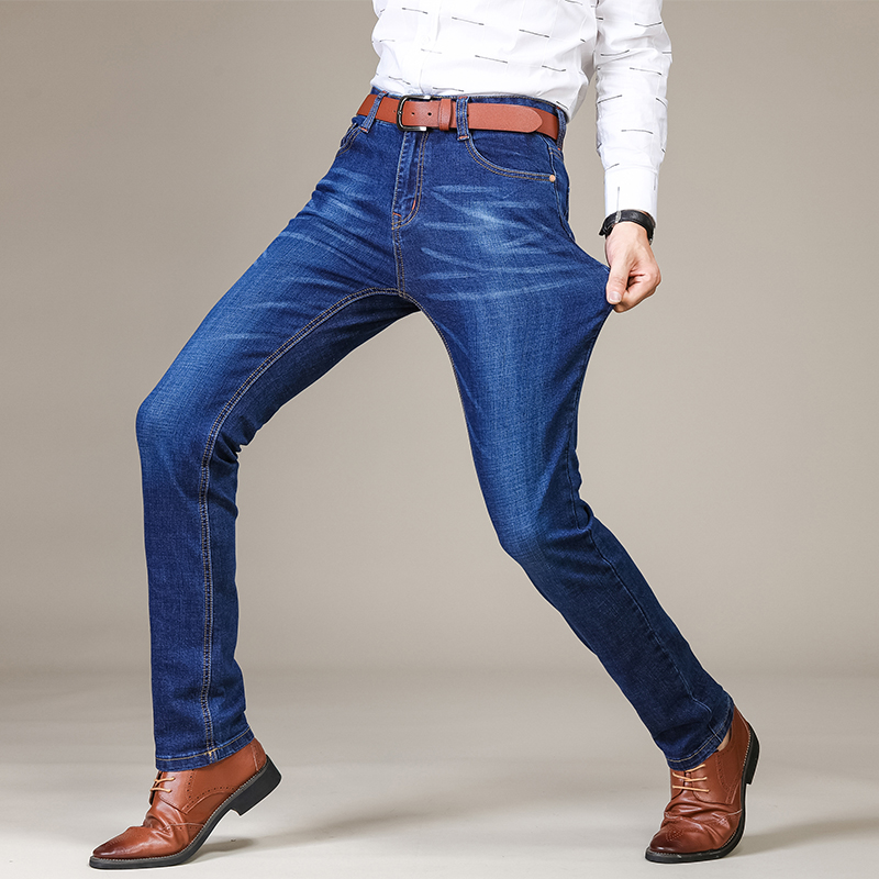 Business casual stretch slim farkut miesten merkkifarkut 80s klassista housua korkealaatuiset denim housut