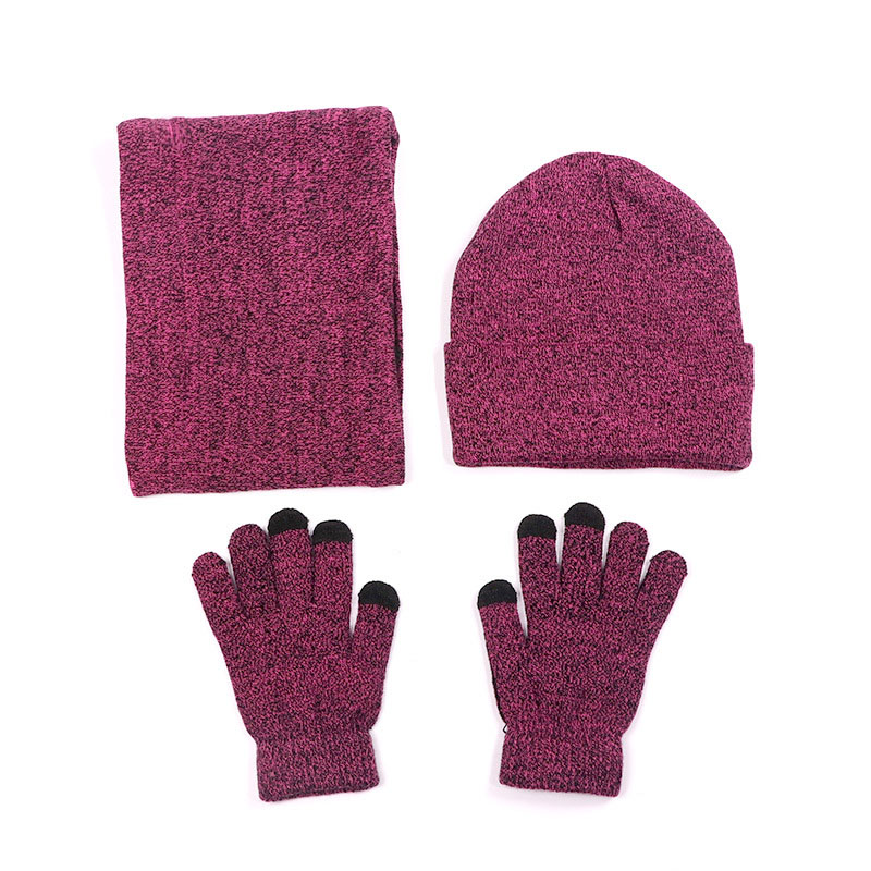 Tørklæde hue handsker til kvinder mænd vinter huer kasketter touch screen handske strik dame hatte hals varm hagesmæk balaclava maske gorras bonne: Rosenrød