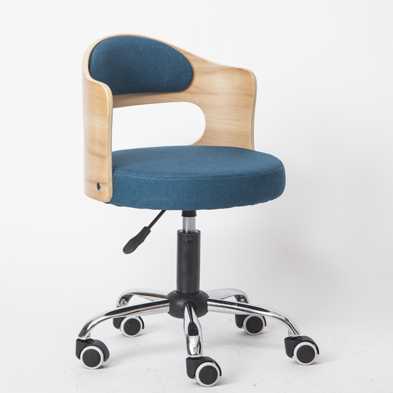 Stijl Massief Hout Lifting Barkruk Moderne Eenvoudige Rugleuning Thuis Beauty Salon Ronde Kruk Receptie Hoge Kruk Swivel stoel: Dark blue linen