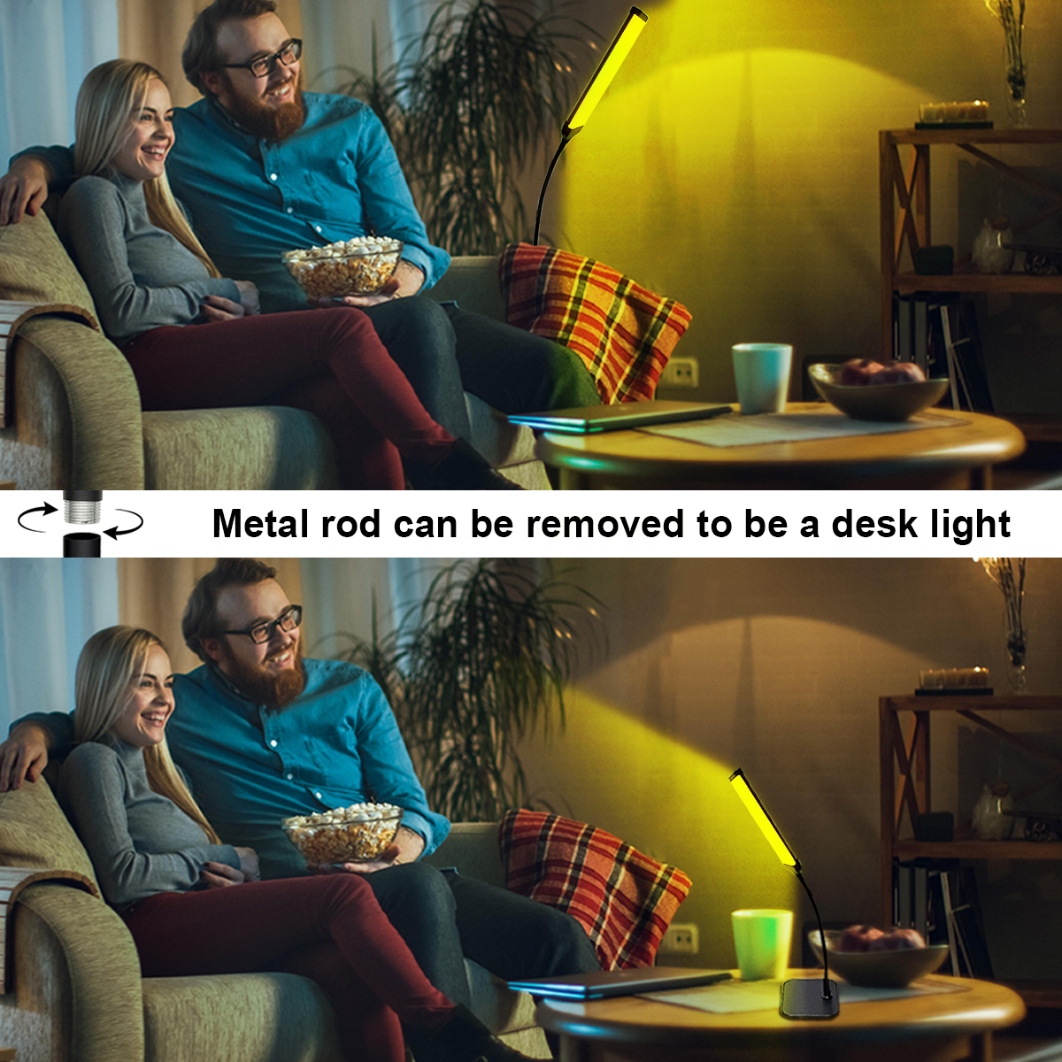 Rgb-gulvlampe med atmosfære, syv farger pluss tre dynamiske moduser, moderne svanehalsgulvlampe, innendørs familiefest, spillrom