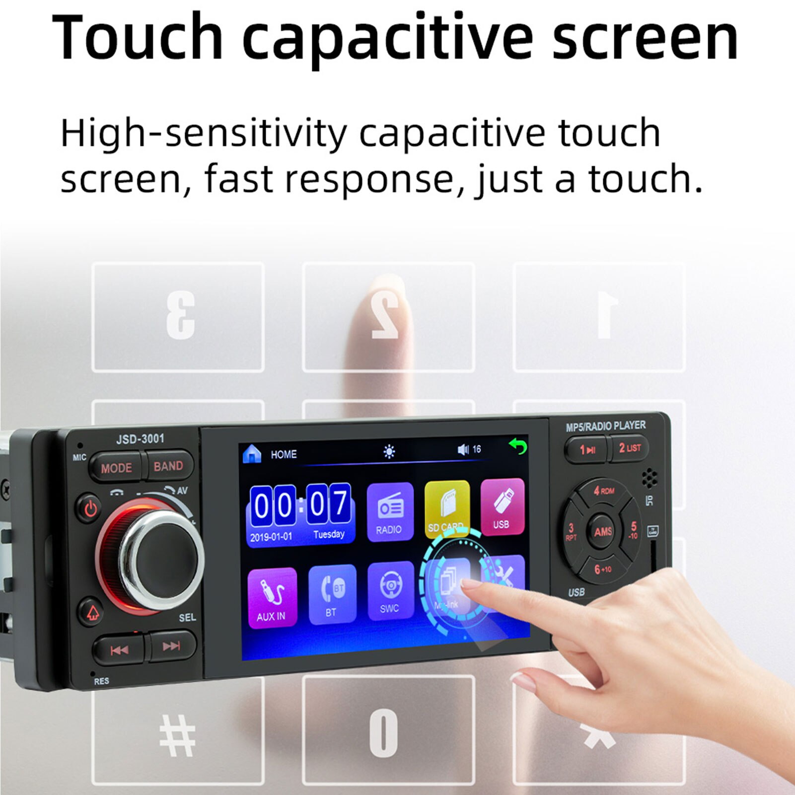 4.1 Inch Capacitive Screen Bluetooth Stereo Touch Screen Radio Support IOS And Android System Mirroring Connection Rear View