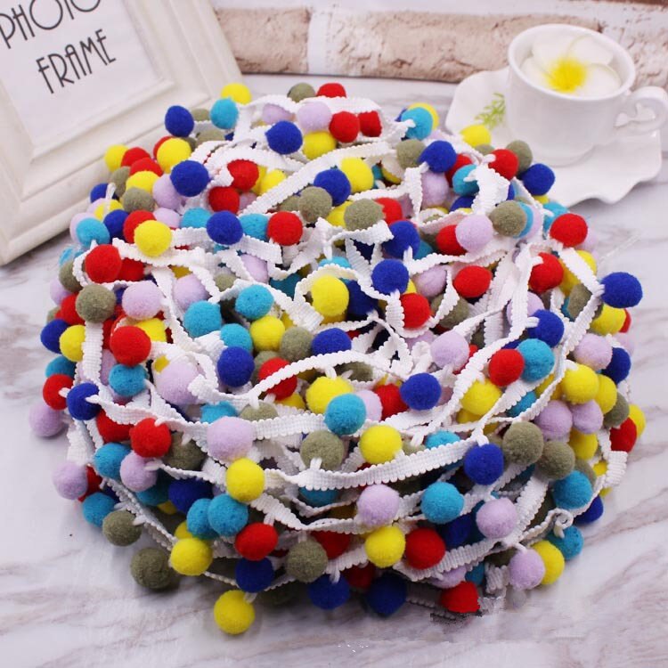 5 yards/rulle pompom spetsband sömnadstillbehör pom pom tofs pompoms trim bollfransar broderi gör-det-själv klädseltyg: Vit linje 4