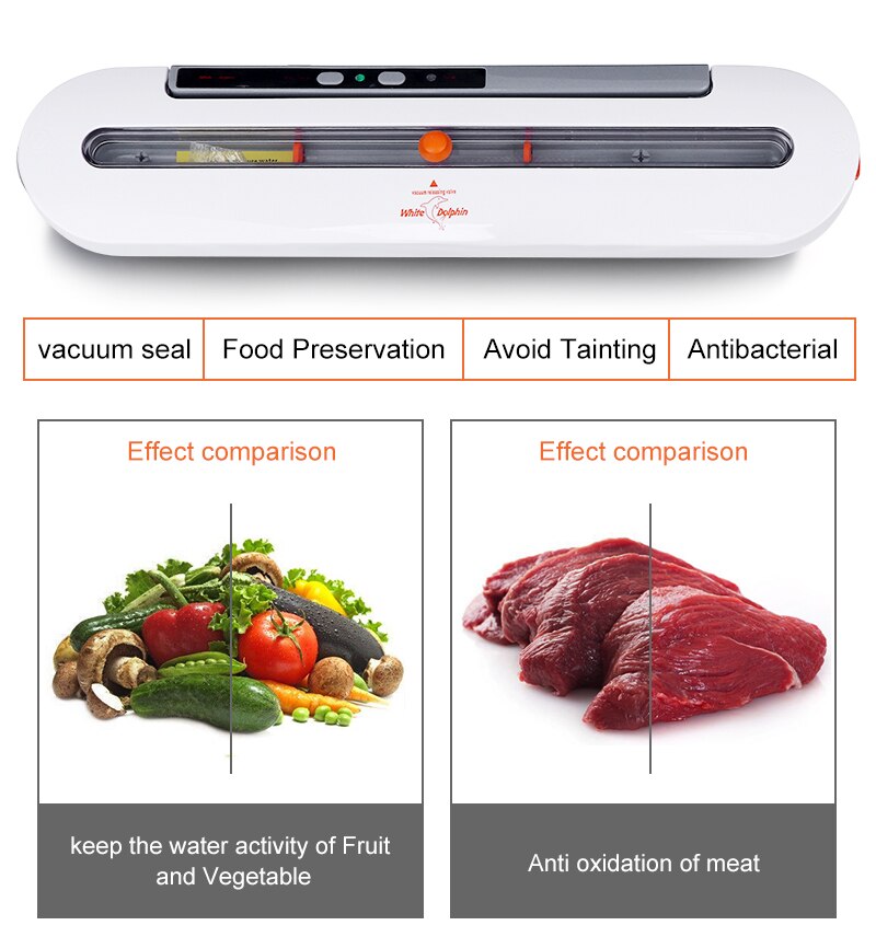 White Dolphin Kitchen Storage Food Vacuum Sealer Packaging Machine With 10pcs Vacuum Bags Free 220V 110V Best Vacuum Food Sealer