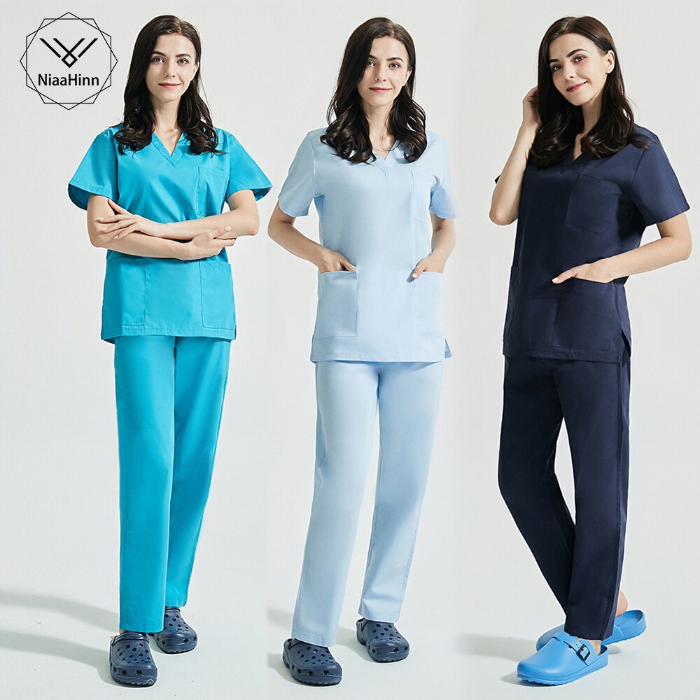 Kosmetolog scrub uniformer skønhedssalon dame uniform scrub sæt spa uniformer v krave kortærmede scrubs toppe + bukser