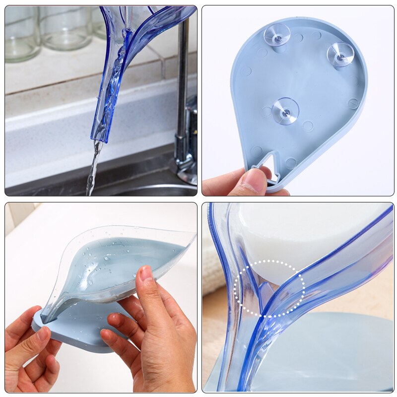 Leaf Shaped Soap Box Drain Soap Holder Suction Cup Soap Dish Plastic Soap Tray Bathroom Accessories Supplies