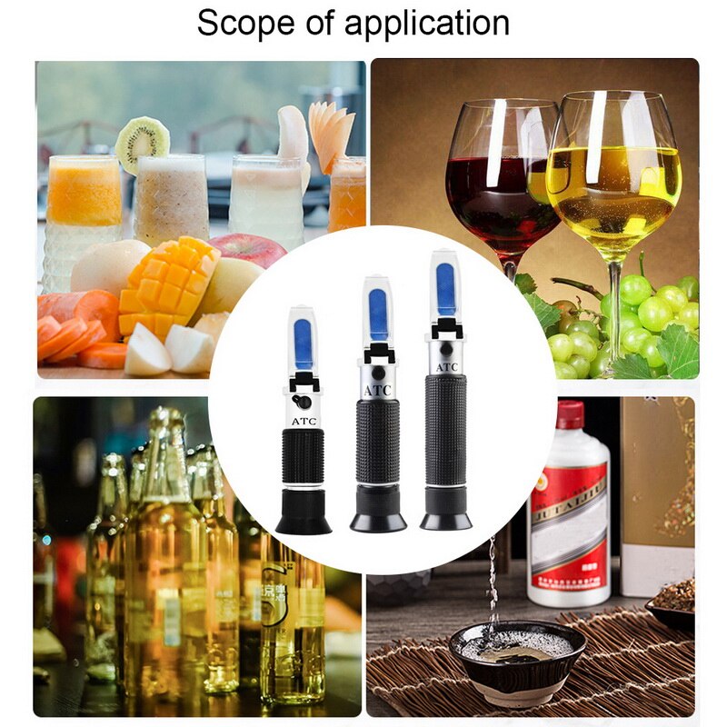 3 stil håndholdt alkohol / brix refraktometer sukker vin koncentration meter densitometer 0-25%  alkohol øl 0-40%  brix druer