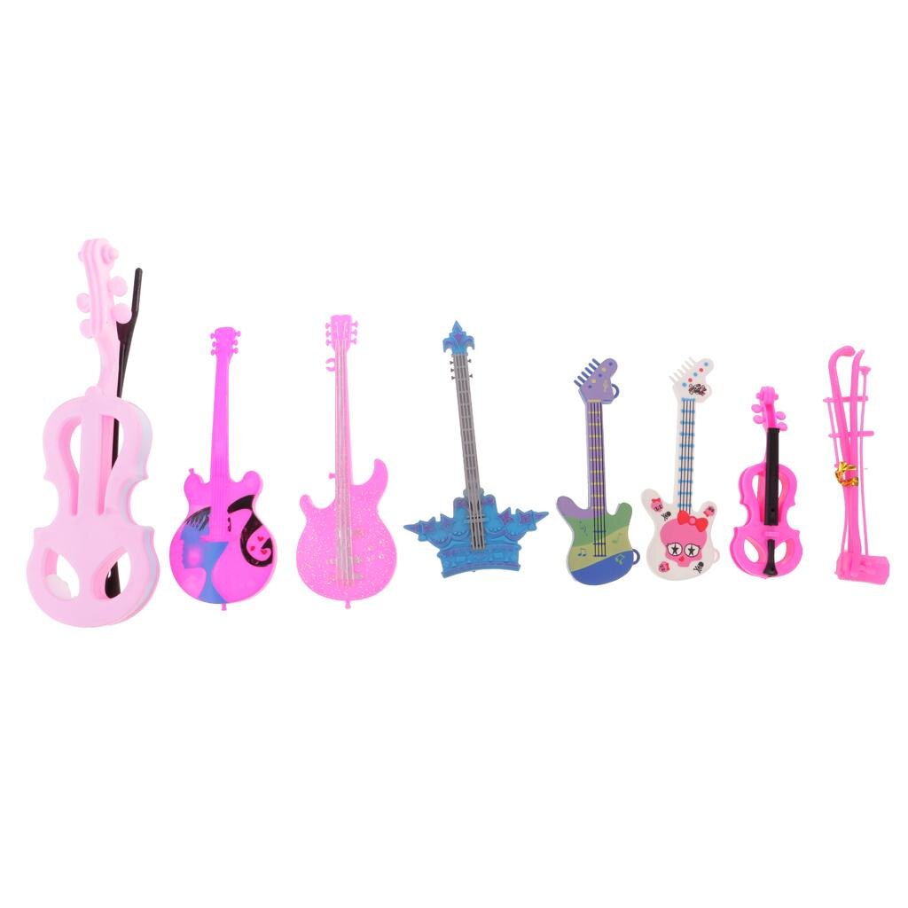 8pcs Guitar Violin Bass Musical Instrument for Dolls ROCKER 1/6 Music House Bar Accs
