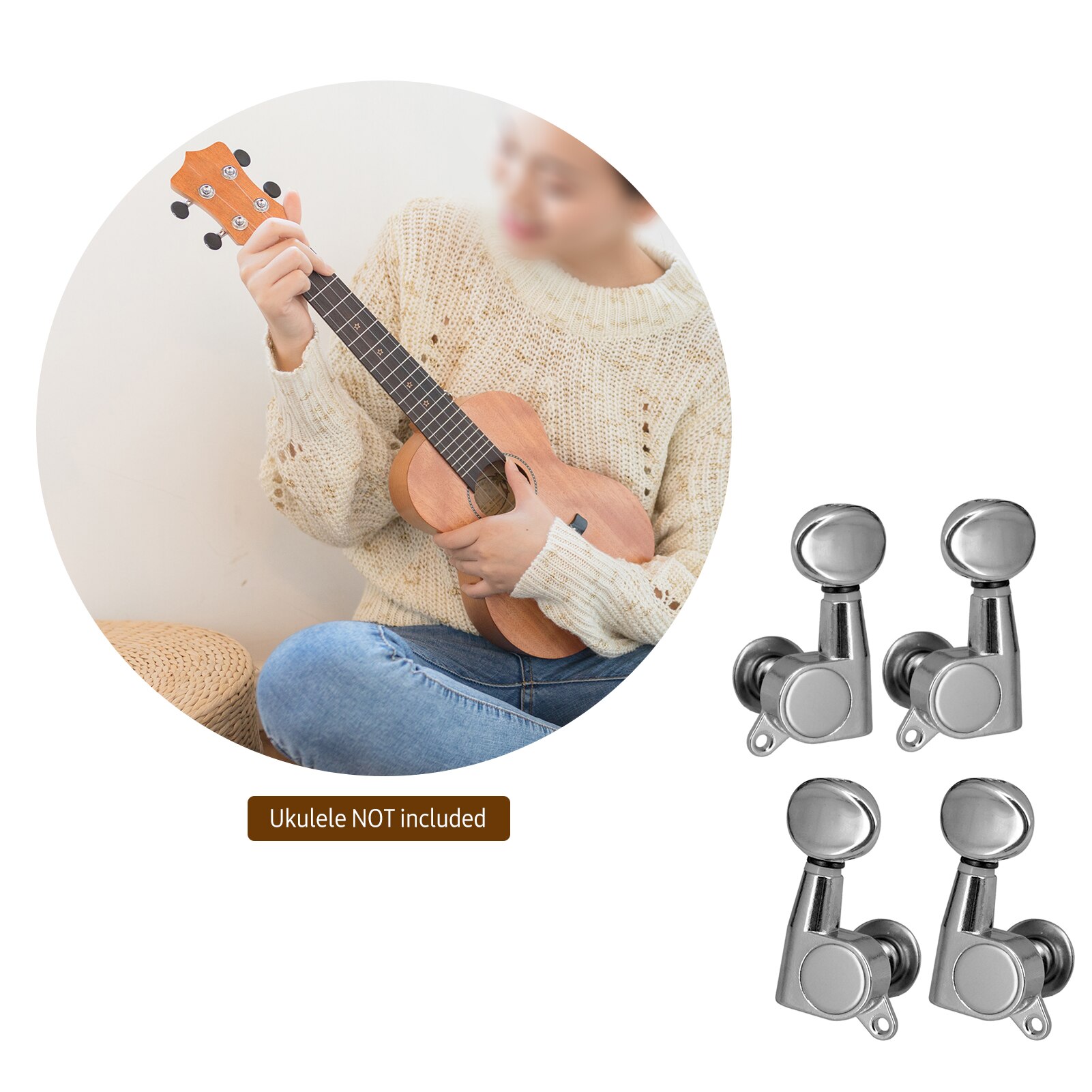 4 boutons de réglage Ukulele, 4 cordes, Style fermé, rapport de vitesse 1:15, clé de réglage avec écrou, rondelle et vis