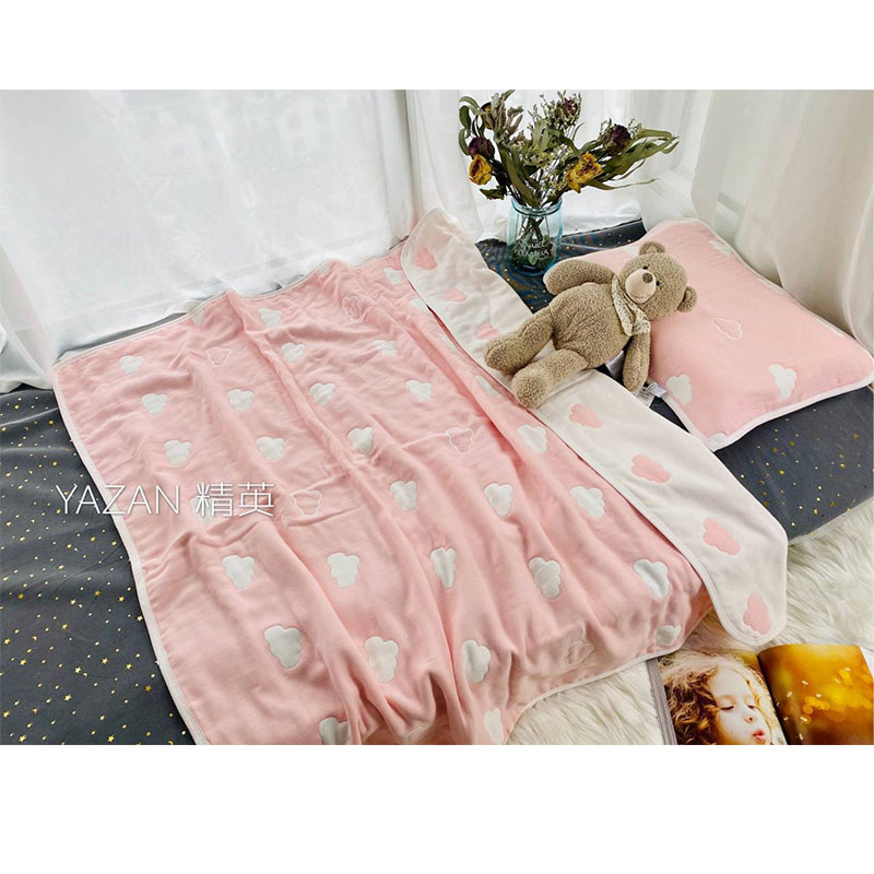 Yazan 110*105cm søde dyr 6 lags bomuldsgarn blødt åndbart klasse a stof babytæppe krybbebadehåndklæde: Lyserøde skyer
