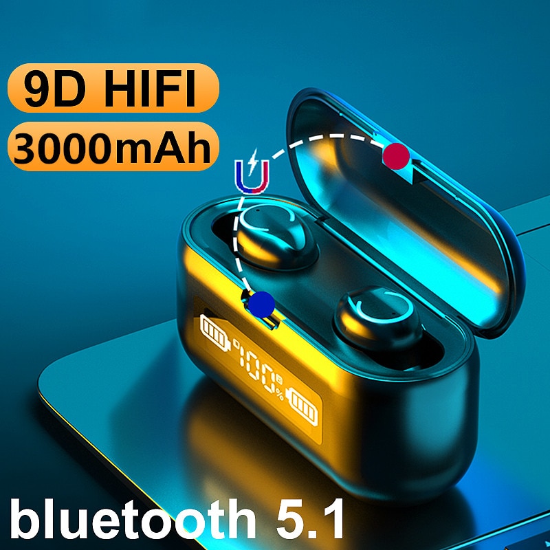 IPX7 Waterdichte Sport Tws Draadloze Hoofdtelefoon Ruisonderdrukking Muziek Oortelefoon Bluetooth 5.1 9D Diepe Bas Oordopjes 5H Playtimes
