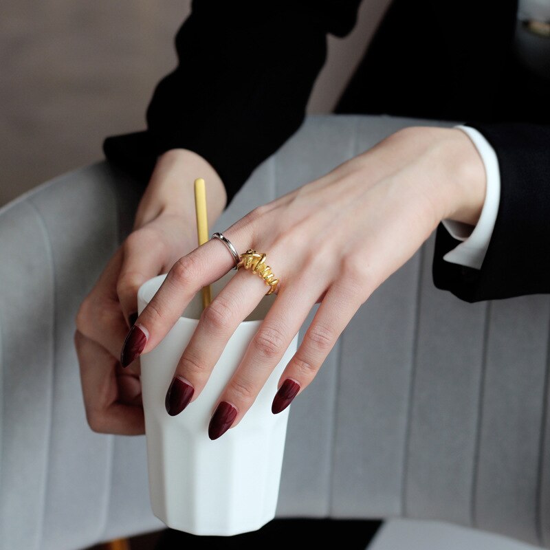 Silvology 925 sterling silver oregelbundna rep knut ringar garn väv lager tjocka japan korea ringar för kvinnor fashionabla smycken