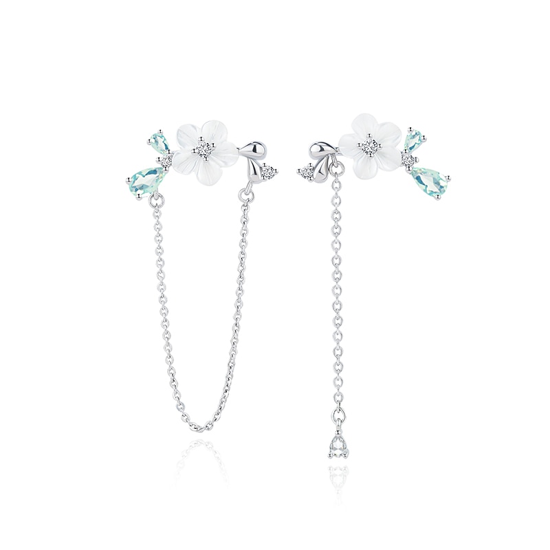 Thaya Originele Zilveren Kleur Studs Earring Chain Shell Bloem Dangle Voor Vrouwen Oorbel Seizoen Serie Fijne Sieraden