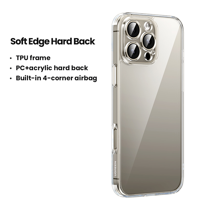 UGREEN Case voor iPhone 16 Pro Max Schokbestendig Clear Case Transparante Cover voor iPhone 15 Pro 15 Plus Telefoon Beschermhoes: Vinyl / Beige / Case & Strap