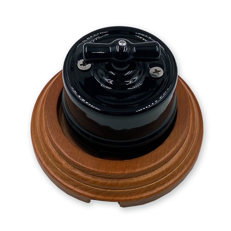 Home Improvement High Wall Light Knob Switch Ceramic Rotary Switch and 1-3 Gang Wooden Base