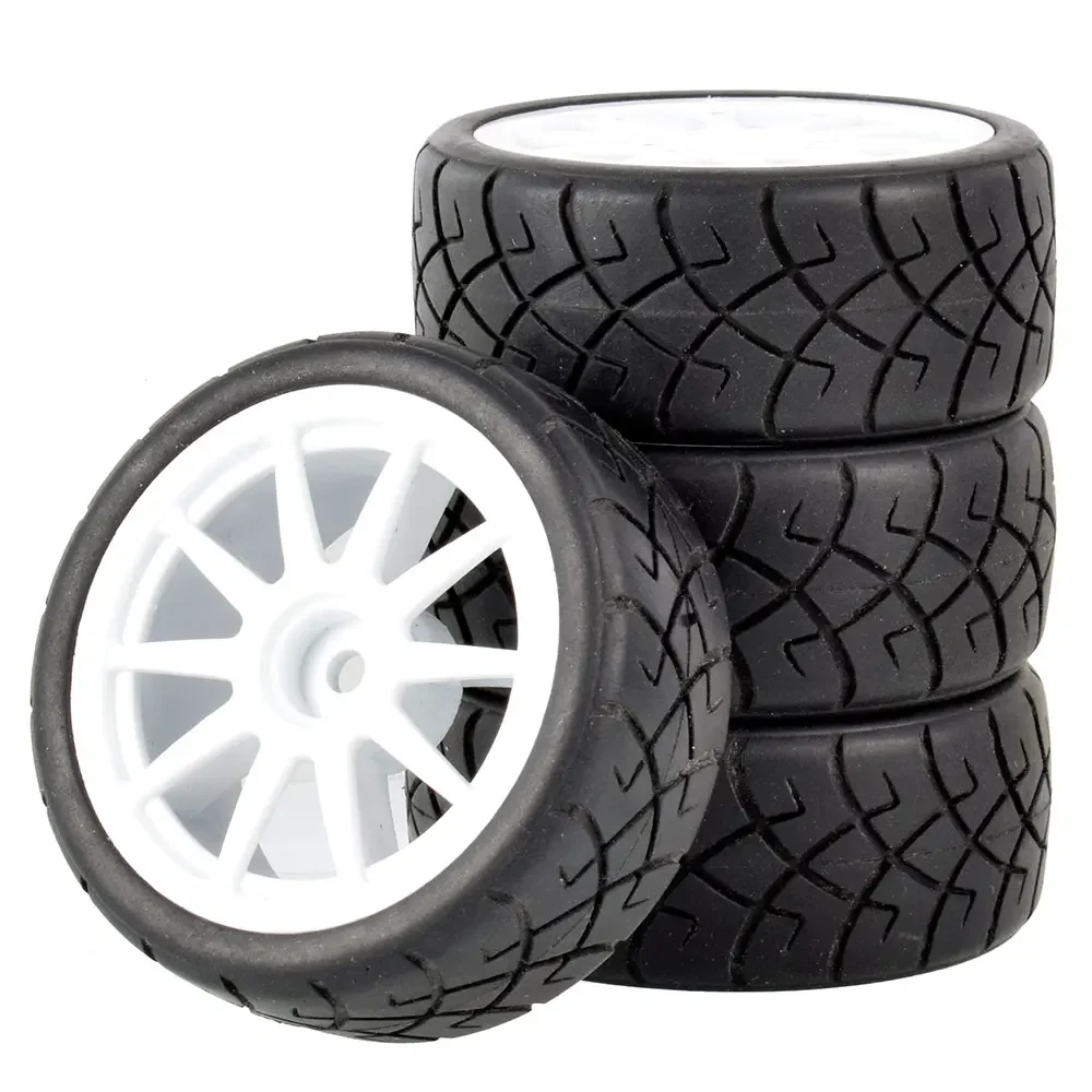 4 Uds neumáticos y llantas de ruedas de goma para coche RC cubo hexagonal de 12mm para WLtoys 144001 y piezas de mejora de neumáticos de coche a escala 1/18 1/10 1/16: Blanco