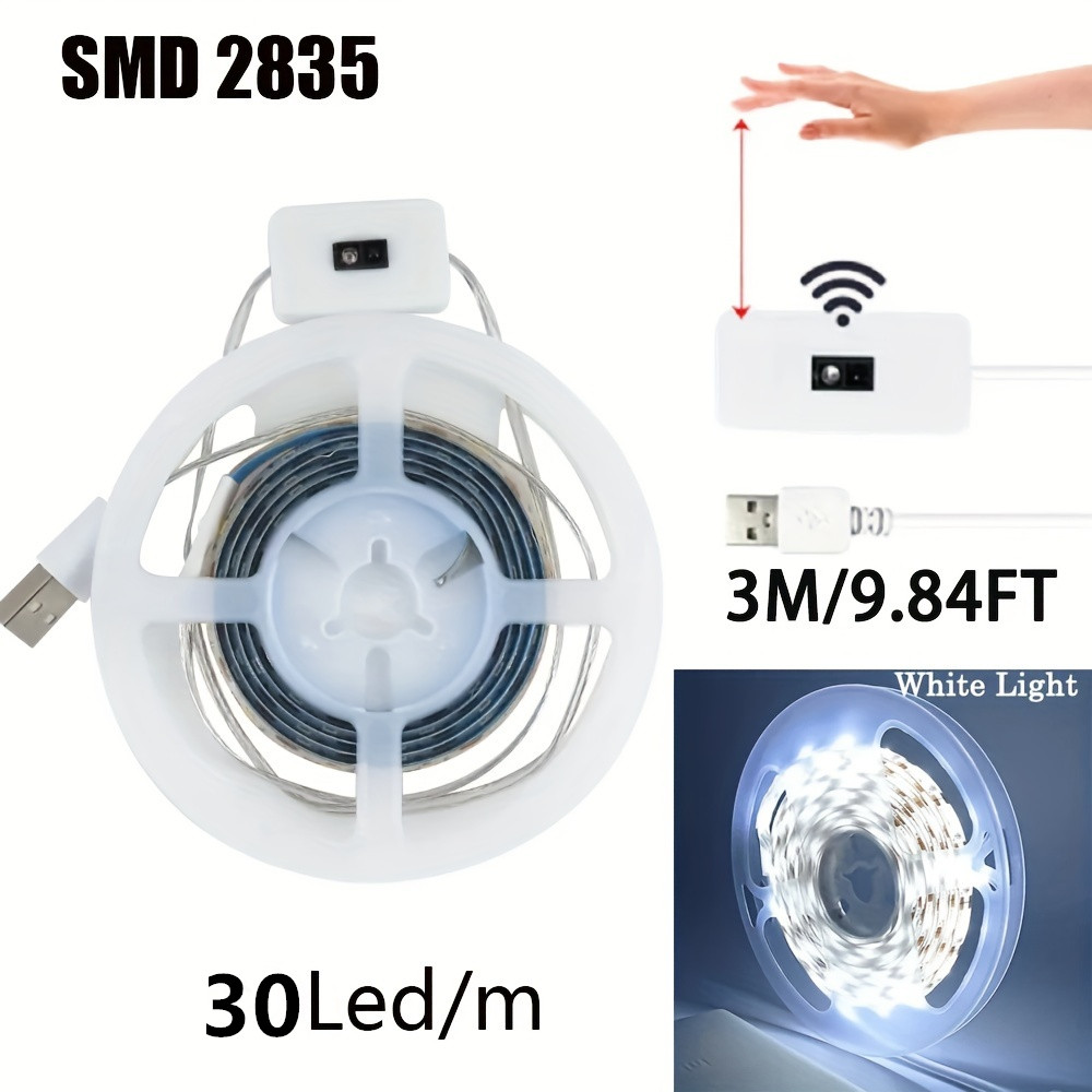Hand Sweep LED Strip Lights 1M 2M 3M 5M LED Strip with Hand Sweep Motion Sensor Switch for Kitchen Stairs Wardrobe: Bundle4